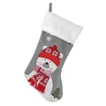 Grey felt Christmas stocking with 3D polar bear, white faux fur trim and hanging loop - Polar Bear Style