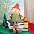 Muñeco de peluche espantapájaros de otoño con gorro naranja y peto a cuadros verde - Estilo de Mujer de Acción de Gracias (Sombrero Puntiagudo Naranja)