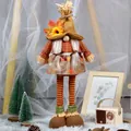 Gnomo de peluche con sombrero de girasol y ropa de cuadros para decoración de otoño - Mascarilla Retráctil Sin Rostro Para Mujeres Mayores Para El Día De Acción De Gracias.