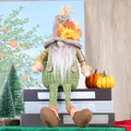 Herbst Gnom Plüsch mit Sonnenblume und Ahornblatt auf grüner Tweed-Latzhose Dekoration - Grünes Hängendes Bein Männlich