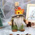 Fall gnome plush with sunflower, maple leaf hat and plaid outfit for autumn home decor - Green Male Gnome