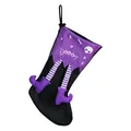 Halloween decoratieve sok met paarse strepen en Booo! belettering voor feestdagen - Paars