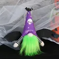 Λούτρινος νάνος Halloween με μωβ καπέλο, πράσινη γενειάδα και φτερά νυχτερίδας - Νάνος Μοβ Καπέλο Φτερά Νυχτερίδας