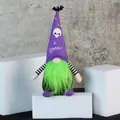 Halloween gnome plush with purple skull hat, green beard and black bat wings decoration - Green Beard Purple Hat Style