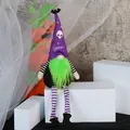 Halloween long-legged gnome with purple bat hat and green beard festive decoration - Purple Hat Green Beard