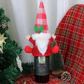Christmas gnome wine bottle cover with red plaid hat and white knit beard decor - Plaid Hat Style