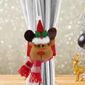Plush Christmas reindeer curtain tieback with festive hat and plaid scarf on fabric - Reindeer Style Tieback