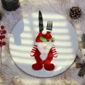 Christmas Santa cutlery holder pouch with white beard and holly on a white plate - Gnome Style / Gnome With Red Hat