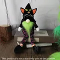 Muñeco gnomo de Halloween con gorro de gato negro y barba verde con piernas largas - Muñeca de Piernas Largas Estilo Gato Negro
