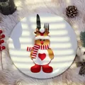 Christmas reindeer cutlery holder pouch with red scarf and heart detail on white plate - Reindeer Style / Reindeer