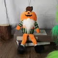 Gnomo de Halloween con cabeza de calabaza naranja y cuerpo a rayas para decoración - Muñeca de Piernas Largas Estilo Calabaza