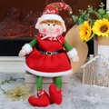 Christmas elf plush doll in red and green knit outfit with extendable legs for decoration - Female Christmas Elf (Long Legged)