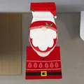 Christmas gnome toilet cover set in bright red plush with a Santa belt and holly design - Toilet Lid Cover And Rug And Tank Cover / Christmas Red
