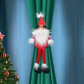 Christmas gnome curtain tieback featuring a red hat with belt and white beard - Long Legged Santa Claus