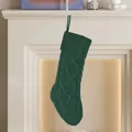 Dark green cable-knit Christmas stocking with hanging loop for holiday decor - Green Rhombus Knit Stocking