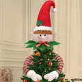 Adorno de elfo para copa de árbol de Navidad con gorro rojo y largos brazos a rayas - Elfo de Navidad