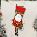 Hanging Christmas stocking featuring 3D Santa Claus and striped long legs decoration - Printed Santa Claus Long Leg Stocking