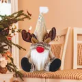 Christmas gnome plush doll with reindeer antlers and sequin hat for holiday decor - Sitting Faceless Reindeer