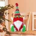 Christmas gnome plush doll with red and green knit hat and white beard decoration - Sitting Faceless Elf