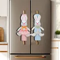 Pink and blue Easter bunny refrigerator handle covers in soft fabric and plaid textures - Pink and Blue Bunny Style