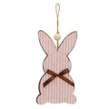 Coniglietto pasquale in tessuto a righe rosa con fiocco marrone e perla di legno - Rosa