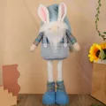 Easter gnome plush in blue striped outfit with long bunny ears and telescopic legs - Blue Retractable Bunny