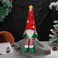 Christmas gnome doll with red tree hat and striped long legs for festive home decor - Red