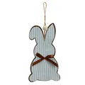 Decorazione a forma di coniglio di Pasqua in velluto azzurro con perline di legno e fiocco - Blu