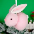Pink plush pom-pom rabbit ornament with soft ears and white ribbon hanging loop - Pink Bunny Hanging