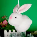 White plush bunny rabbit pendant with pink ears on a festive spring background - White Bunny Hanging