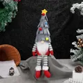 Christmas gnome doll with grey layered tree hat and red stripes for home holiday decor - Gray