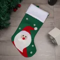 Green Christmas stocking featuring Santa Claus applique and white snowflake embroidery - Santa Claus / Green