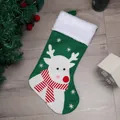 Dark green Christmas stocking featuring a reindeer with 3D nose and white faux fur trim - Elk / Green