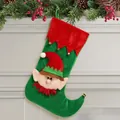 Christmas elf stocking with velvet fabric, green bells and 3D plush doll character - Green Elf Stocking