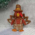 Standing Thanksgiving turkey gnome plush in brown plaid overalls and a tall hat - Overall Pants Turkey Style / Orange Red