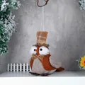 Braune Plüsch-Eule Weihnachtsanhänger mit kariertem Hut und Schal für die Dekoration - Orange Eule Anhänger