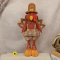 Plush Thanksgiving standing turkey doll in plaid overalls and maple leaf scarf - Turkey In Overalls (Telescopic Legs)