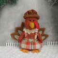 Thanksgiving turkey gnome doll in red plaid dress and hat with fall harvest feathers - Overall Skirt Turkey Style / Orange Red