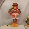 Telescopic turkey plush in red checkered dress and lace trim for Thanksgiving decor - Turkey In Skirt (Telescopic Legs)
