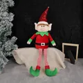 Christmas long-legged elf doll with red sequin hat and striped legs for home decor - Red