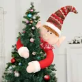 Christmas tree topper elf hugger with red and green striped long hat and plush arms - Large Elf Tree Hugger Style