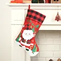Large red Christmas stocking with Santa Claus print and red black plaid cuff - Santa Christmas Sock