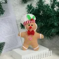 Gingerbread man plush ornament with chef hat and red bow for Christmas tree decoration - Chef Hat Gingerbread Man