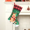 Large green Christmas stocking with buffalo plaid cuff and cute reindeer print - Reindeer Christmas Stocking