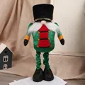 Gnomo navideño estilo cascanueces con patas telescópicas en terciopelo verde y rojo - Soldado Verde (Estilo Retráctil)