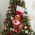 Christmas stocking featuring a plush 3D reindeer with red velvet and a white faux fur cuff - Long Legged Reindeer Style