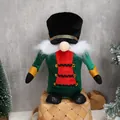 Sitting nutcracker gnome plush doll in green and red festive outfit for Christmas decor - Soldier Sitting Position / Green