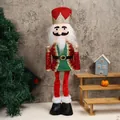 Telescopic nutcracker soldier doll in red and green sequins for Christmas decor - Red Soldier Retractable Ornament / Red