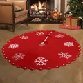 Gonna per albero di Natale rossa in maglia con fiocchi di neve e bordo a onde bianco - Gonna Albero Maglia Fiocco Rosso