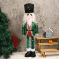 Standing Nutcracker Soldier Doll with green sequins and white beard Christmas decoration - Green Soldier Retractable Ornament / Green